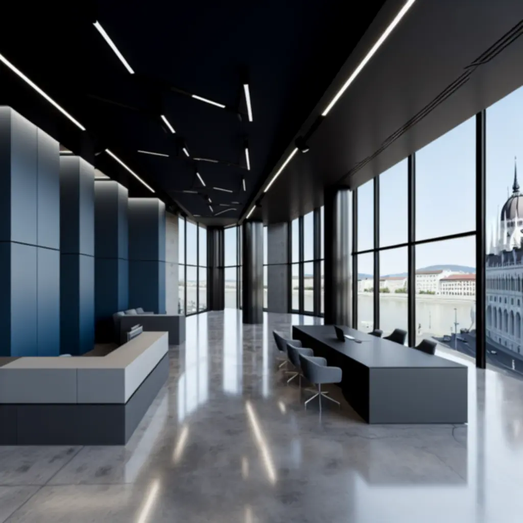 Modern Budapest office panorama showcasing Legal Motion Hub's professional environment