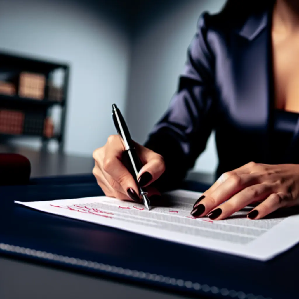 Attorney reviewing legal contracts at desk