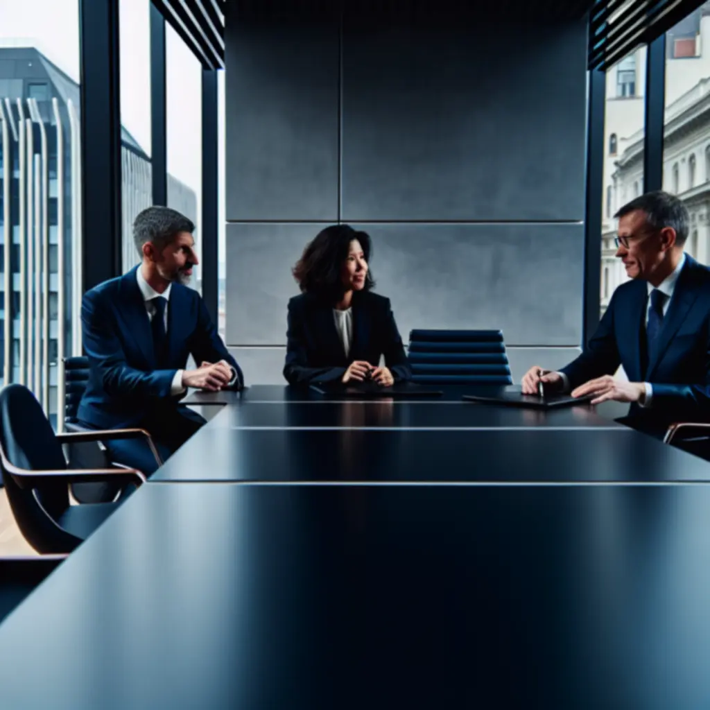 Alapító partnerek tárgyalótermi megbeszélésen