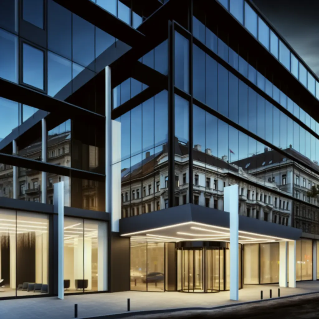 Modern Budapest office building exterior of Legal Motion Hub